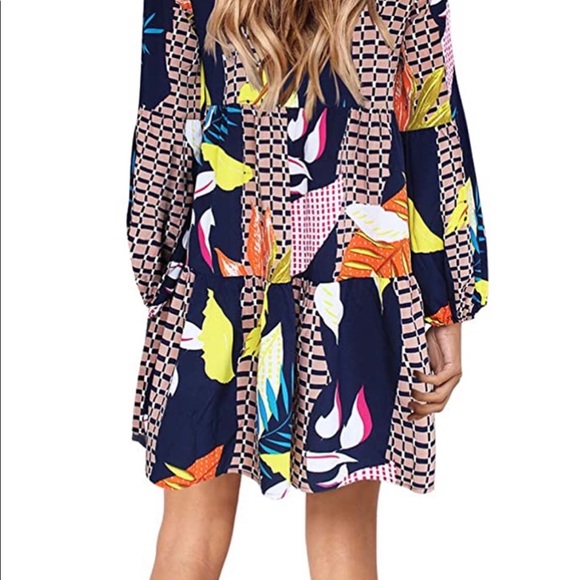 Amoretu Women Summer Tunic Dress V Neck Casual Loose Flowy Swing Shift - Picture 3 of 5